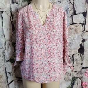 Soiree floral  3/4 Sleeve V Neck Blouse Size XL